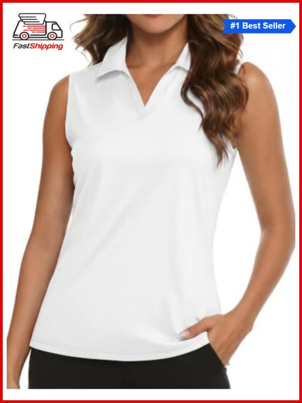 ✨Women's Sleeveless Golf Polo Shirt V-Neck Collared Tank Top UPF 50+ Quick Dry